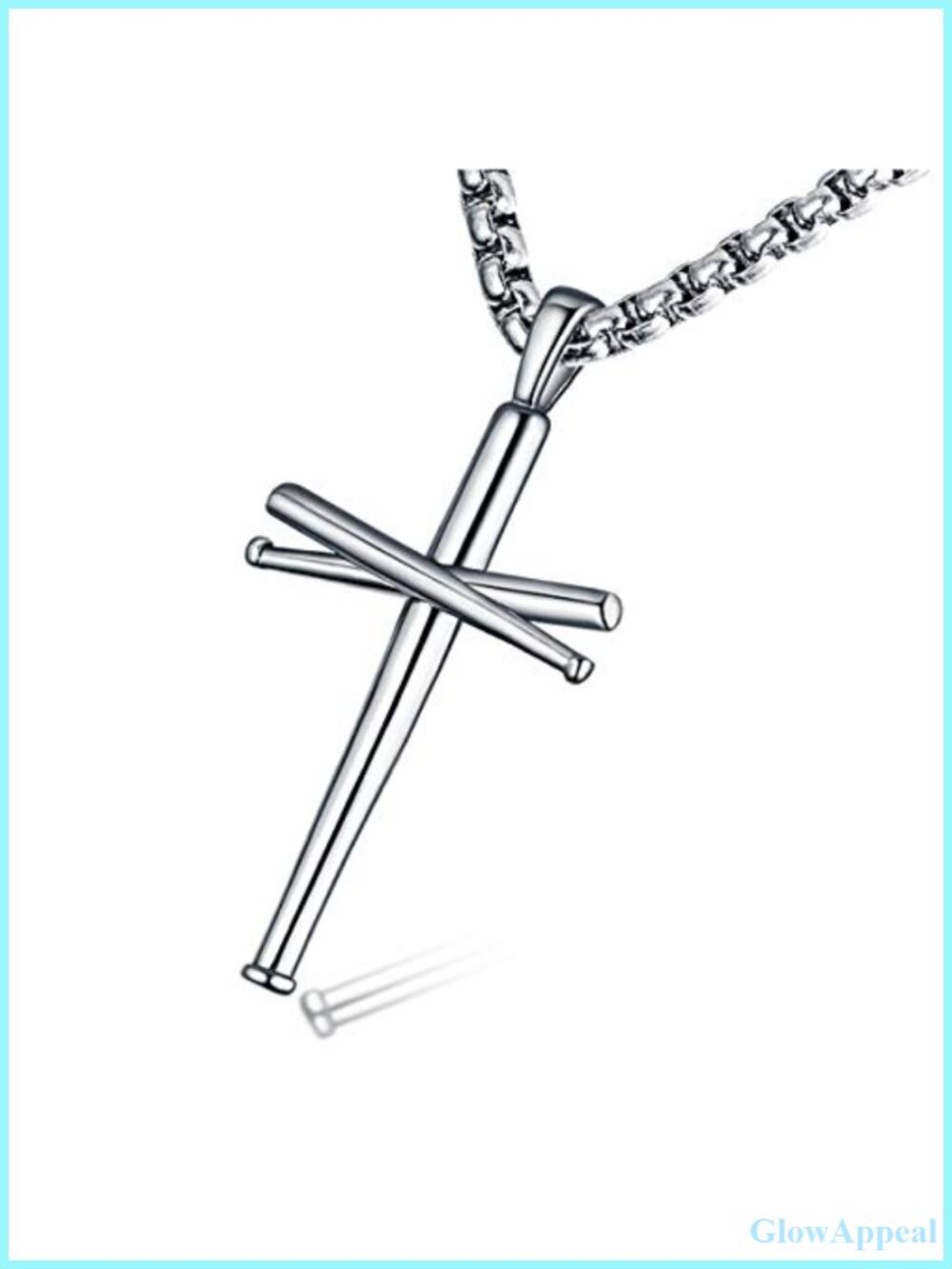 Stainless Steel Baseball Cross Pendant Necklace 22" Rope Chain Unisex